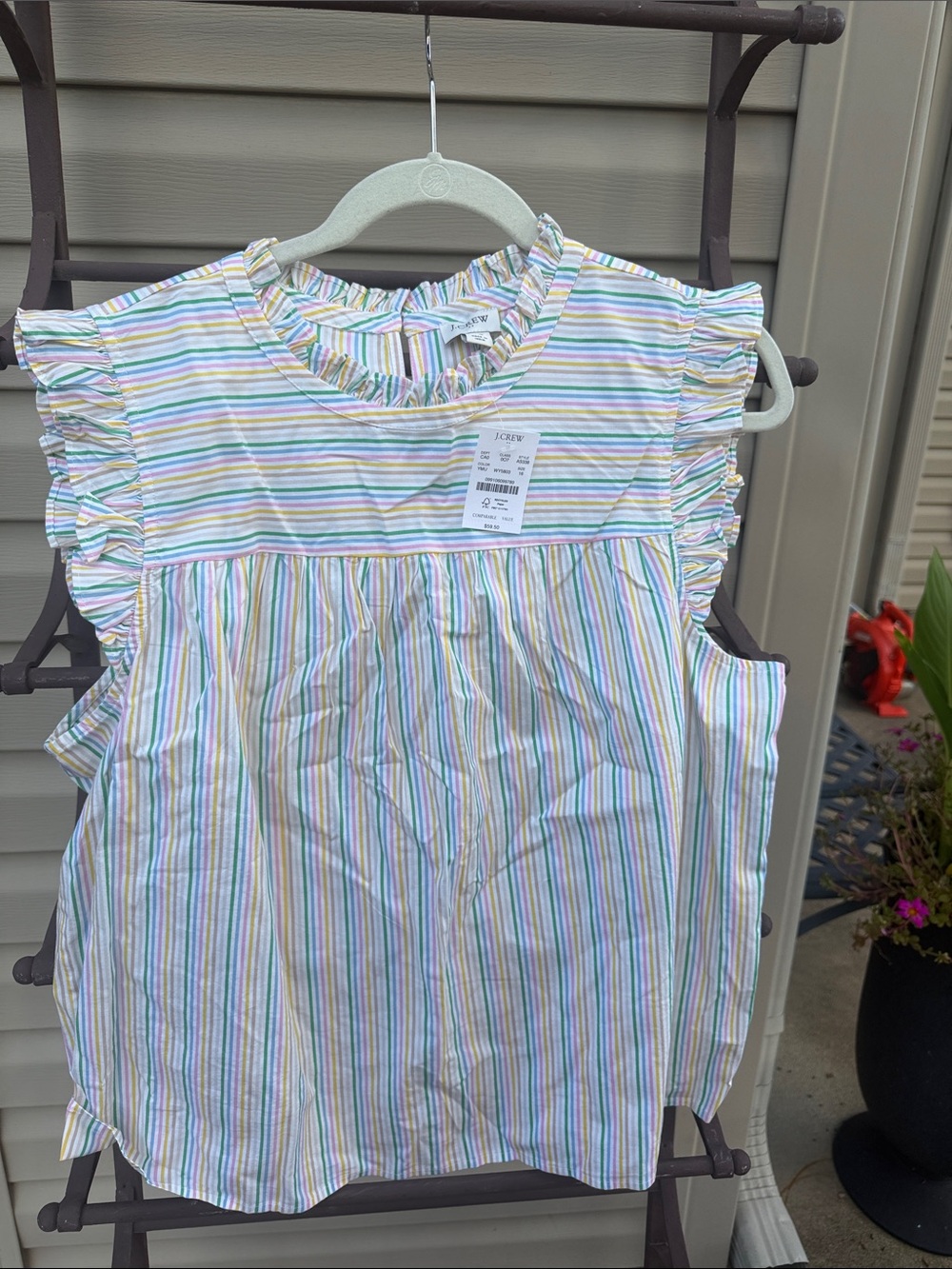 JCrew  Rainbow Stripe Ruffle-Sleeve Top